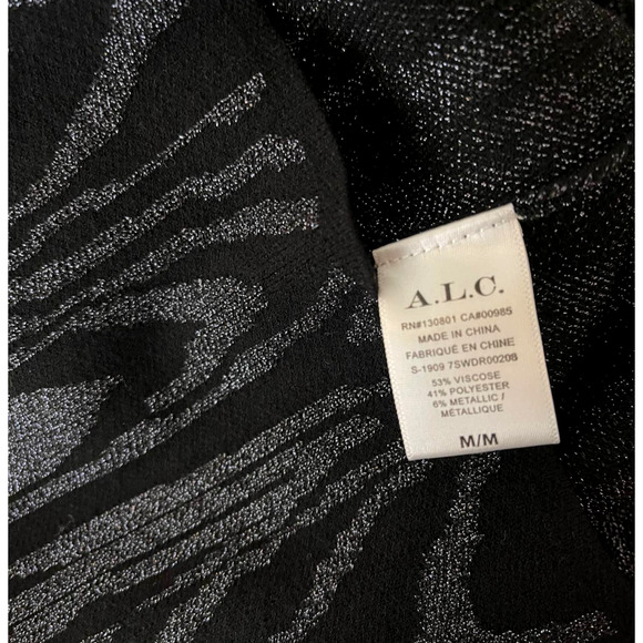 NWT! ALC 6 Metallic SILVER ZIGGY Dress $395 Bodycon Stretch Black Long Sleeve M - Picture 8 of 8